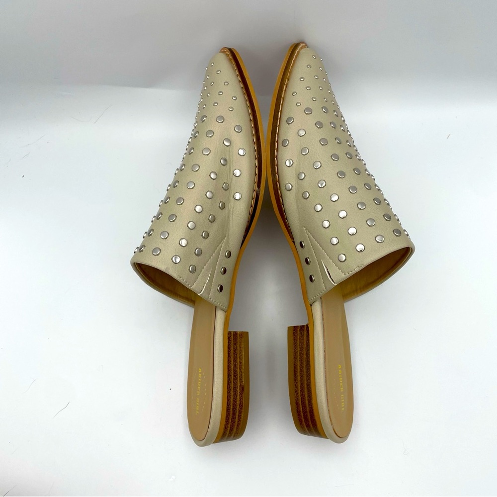Studded Beige Leather Mule Slip-On - Picture 4 of 9